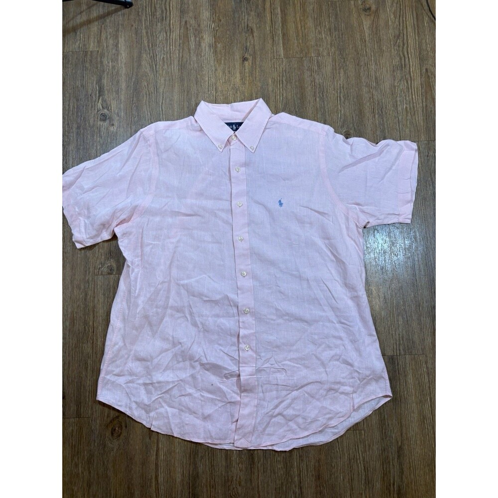 Polo Ralph Lauren Shirt Mens Large Pink Linen Pony Button Up Classic Fit
